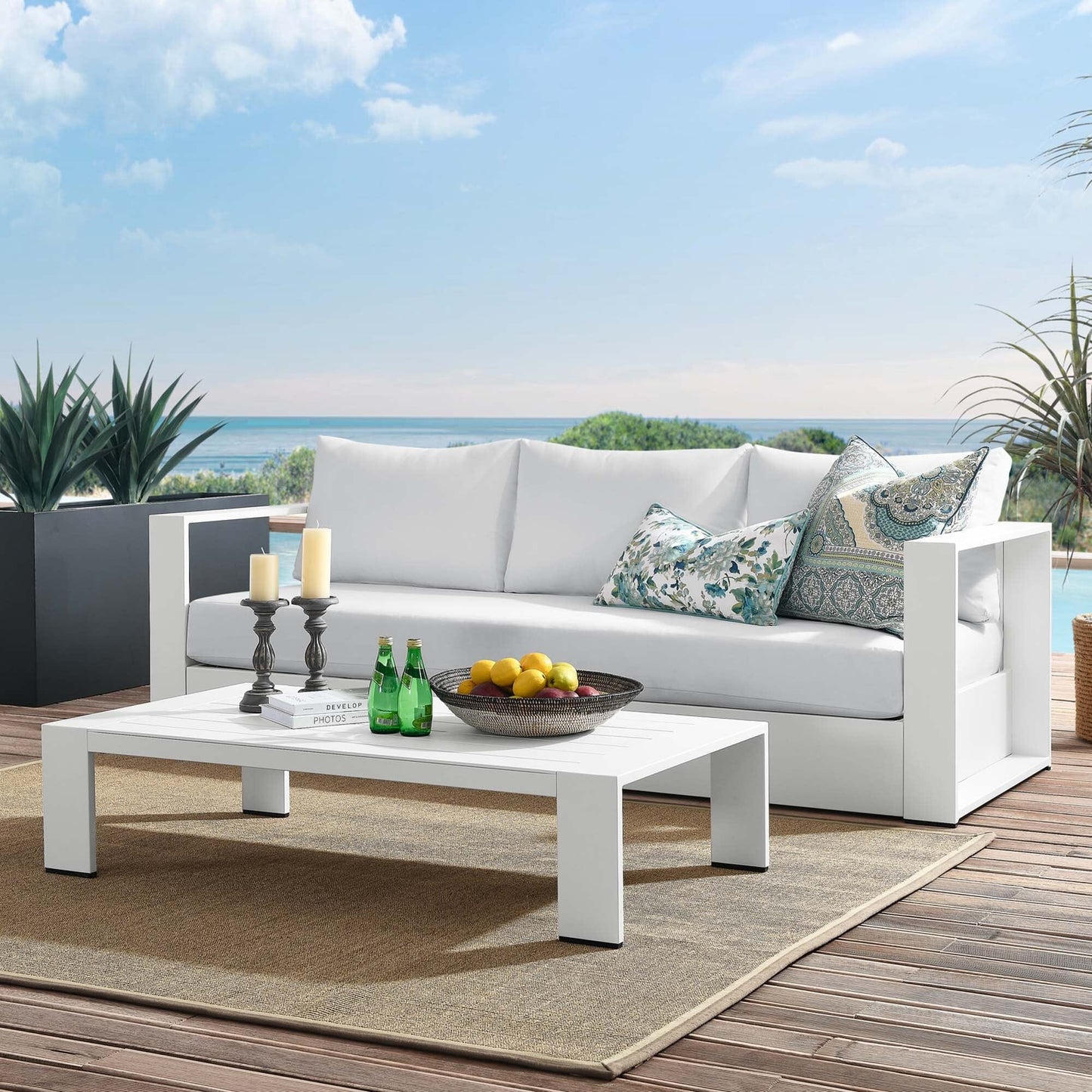 Tahoe 2-Piece Outdoor Patio Powder-Coated Aluminum Set in White White by Modway Sofa Modway 