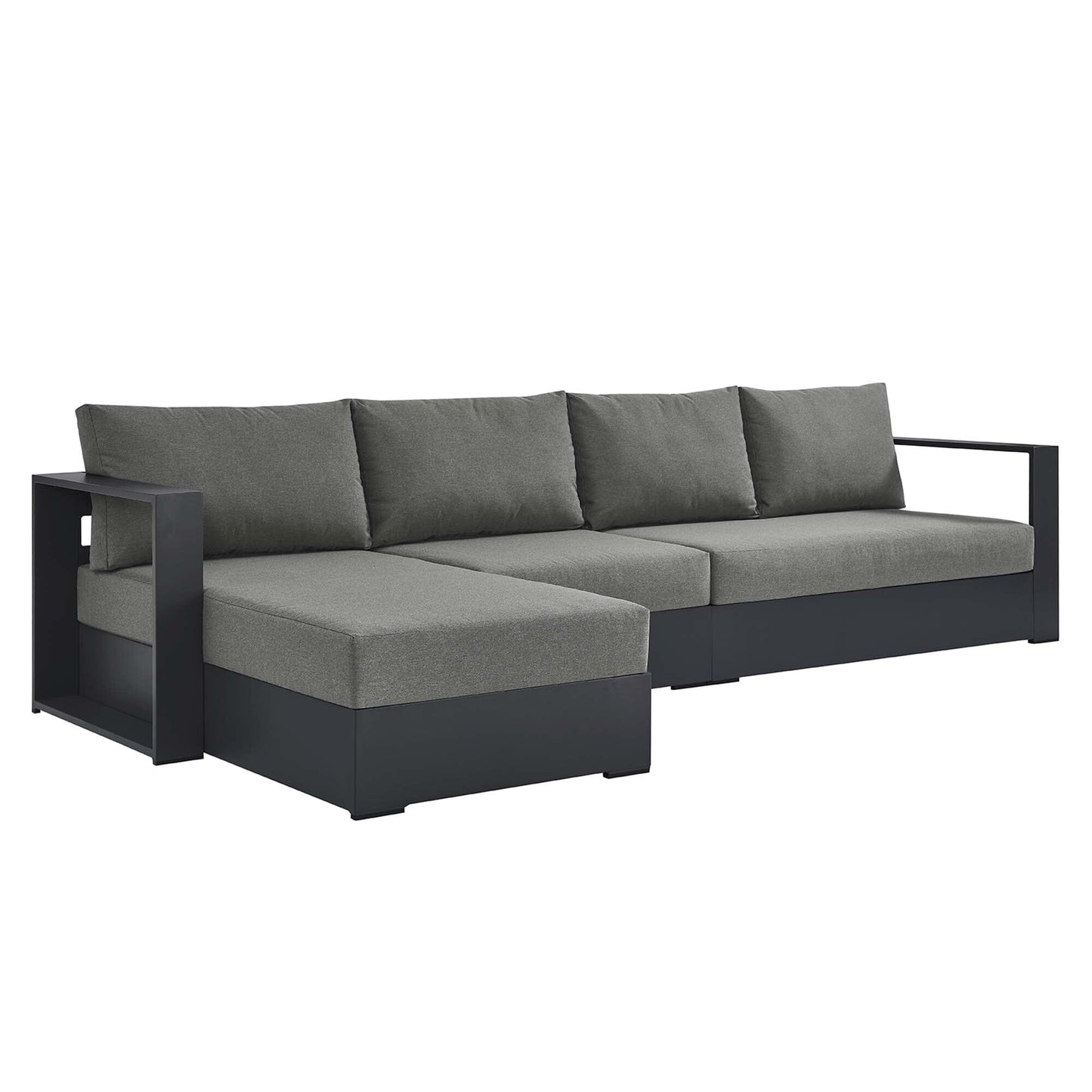 Tahoe 3-Piece Outdoor Patio Powder-Coated Aluminum Left-Facing Chaise Sectional Sofa Set in Gray Charcoal by Modway Sectional Set Modway 
