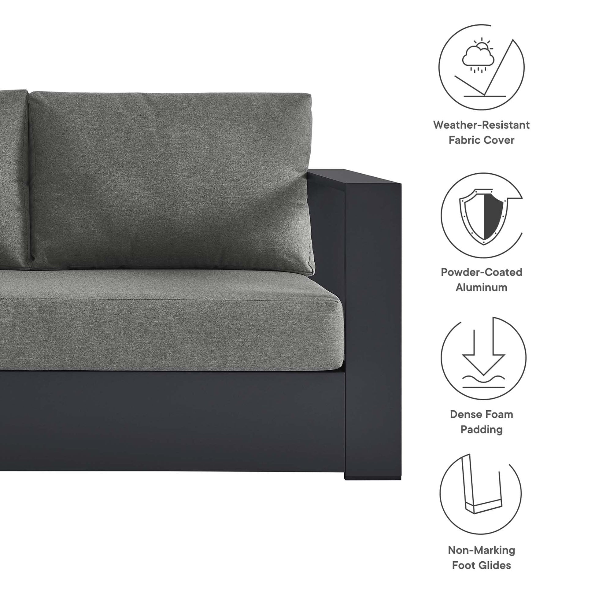 Tahoe 3-Piece Outdoor Patio Powder-Coated Aluminum Left-Facing Chaise Sectional Sofa Set in Gray Charcoal by Modway Sectional Set Modway 