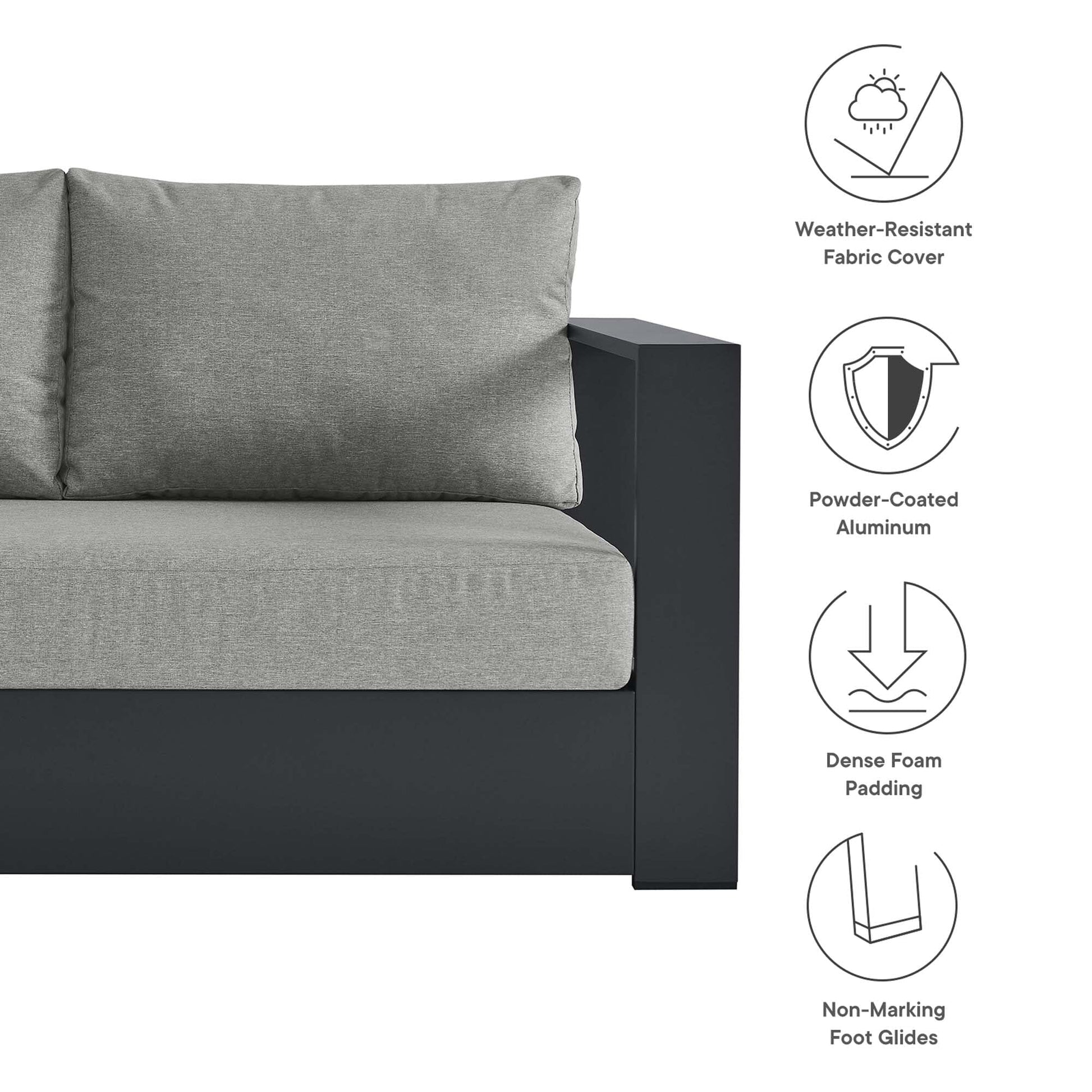 Tahoe 3-Piece Outdoor Patio Powder-Coated Aluminum Left-Facing Chaise Sectional Sofa Set in Gray Gray by Modway Sectional Set Modway 