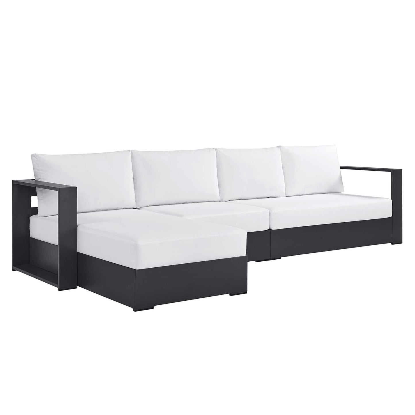 Tahoe 3-Piece Outdoor Patio Powder-Coated Aluminum Left-Facing Chaise Sectional Sofa Set in Gray White by Modway Sectional Set Modway 
