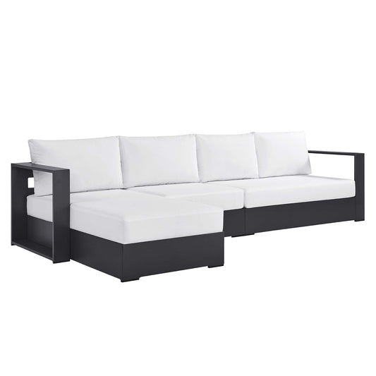 Tahoe 3-Piece Outdoor Patio Powder-Coated Aluminum Left-Facing Chaise Sectional Sofa Set in Gray White by Modway Sectional Set Modway 