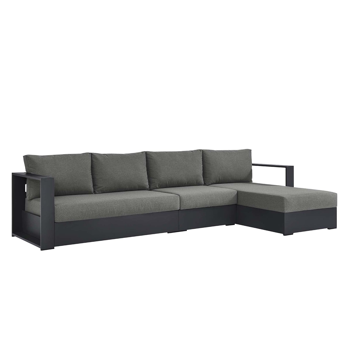 Tahoe 3-Piece Outdoor Patio Powder-Coated Aluminum Right-Facing Chaise Sectional Sofa Set in Gray Charcoal by Modway Sectional Set Modway 