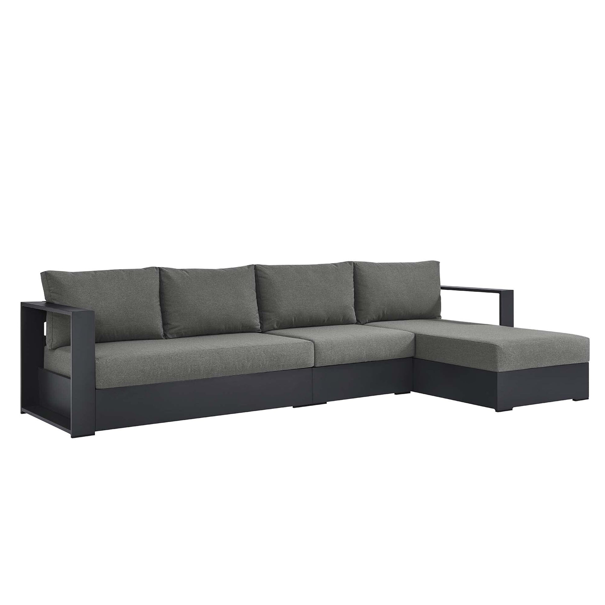 Tahoe 3-Piece Outdoor Patio Powder-Coated Aluminum Right-Facing Chaise Sectional Sofa Set in Gray Charcoal by Modway Sectional Set Modway 