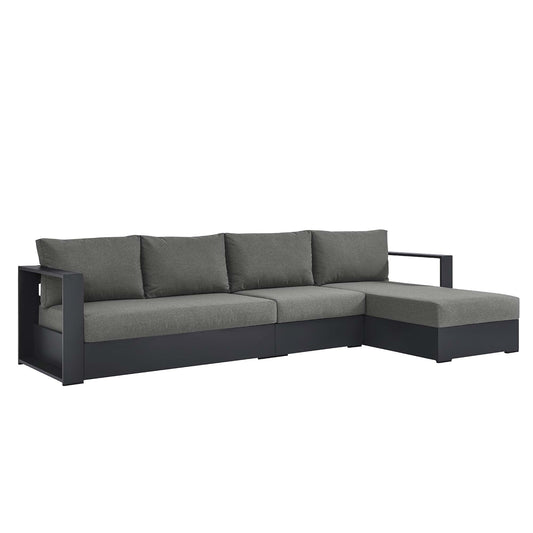 Tahoe 3-Piece Outdoor Patio Powder-Coated Aluminum Right-Facing Chaise Sectional Sofa Set in Gray Charcoal by Modway Sectional Set Modway 