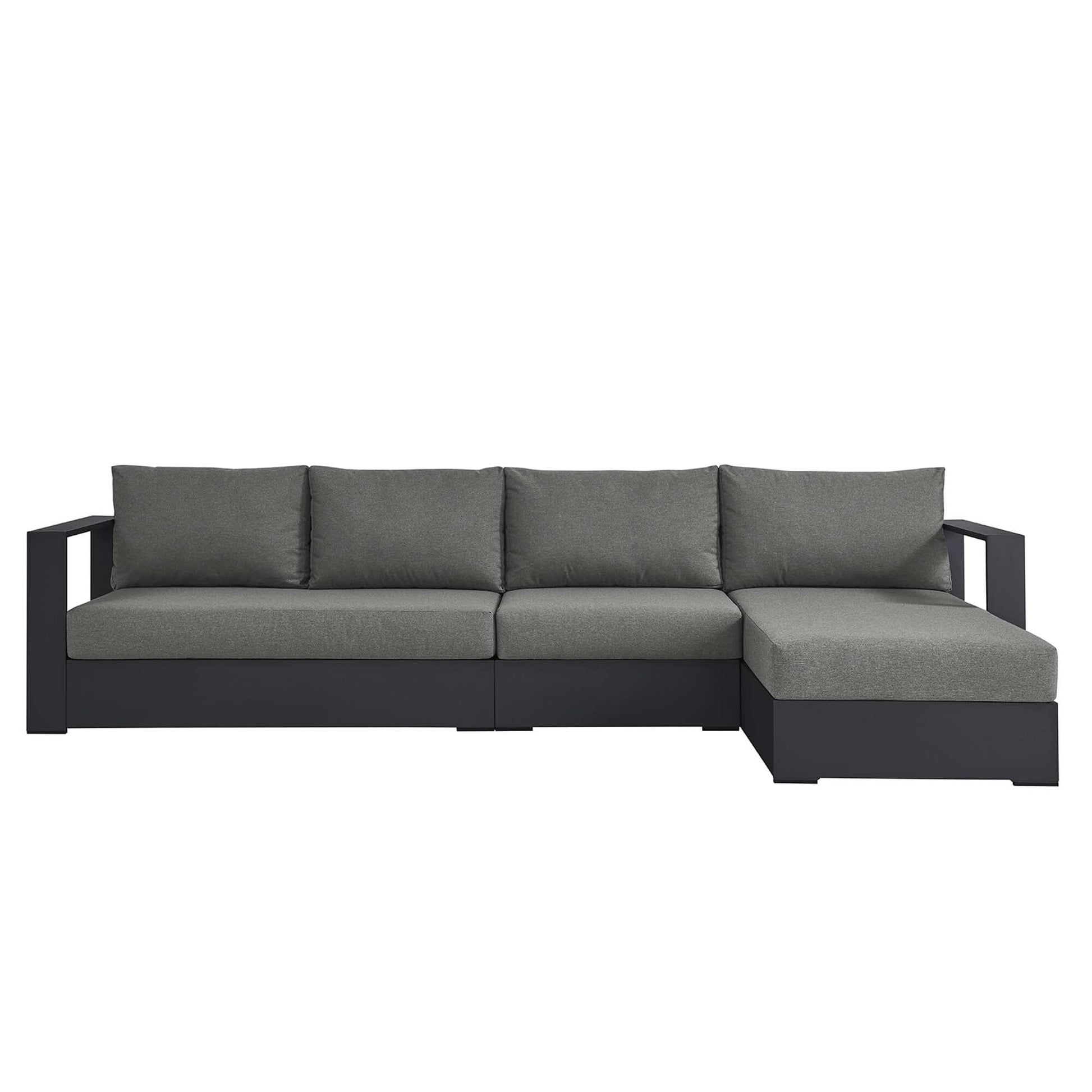 Tahoe 3-Piece Outdoor Patio Powder-Coated Aluminum Right-Facing Chaise Sectional Sofa Set in Gray Charcoal by Modway Sectional Set Modway 