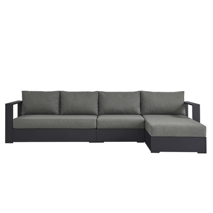 Tahoe 3-Piece Outdoor Patio Powder-Coated Aluminum Right-Facing Chaise Sectional Sofa Set in Gray Charcoal by Modway Sectional Set Modway 
