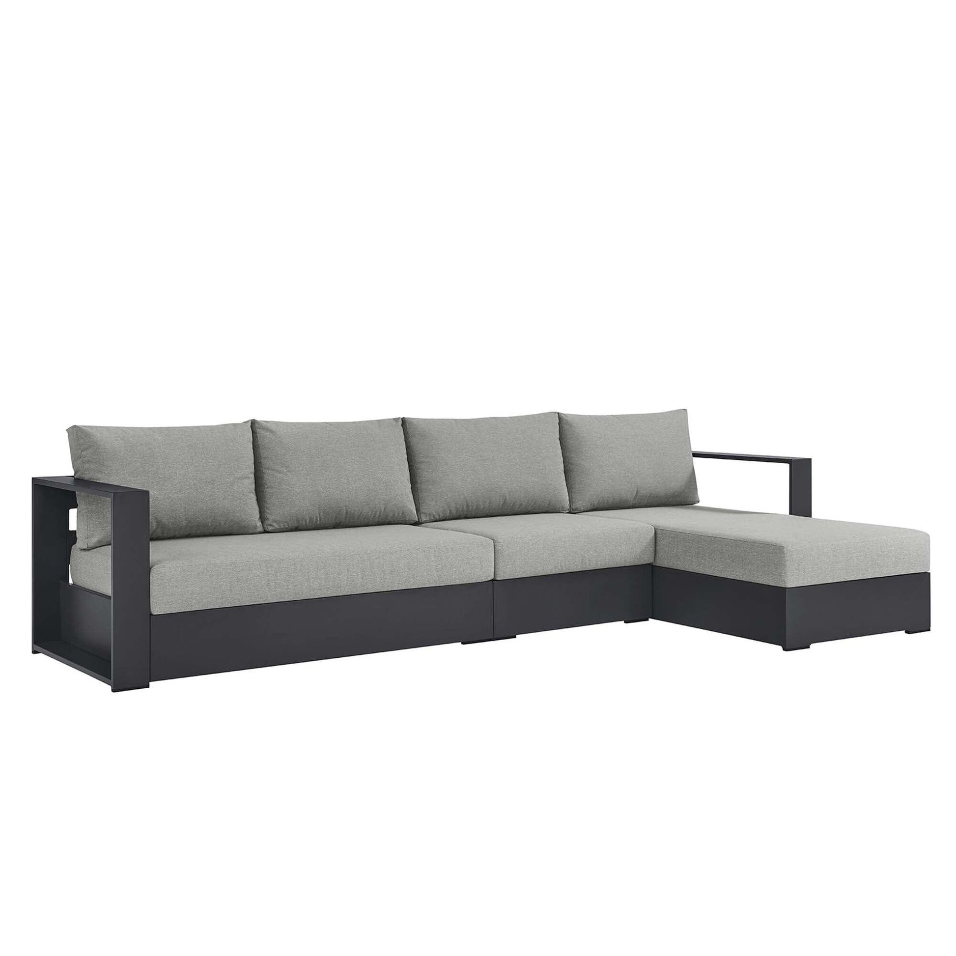 Tahoe 3-Piece Outdoor Patio Powder-Coated Aluminum Right-Facing Chaise Sectional Sofa Set in Gray Gray by Modway Sectional Set Modway 