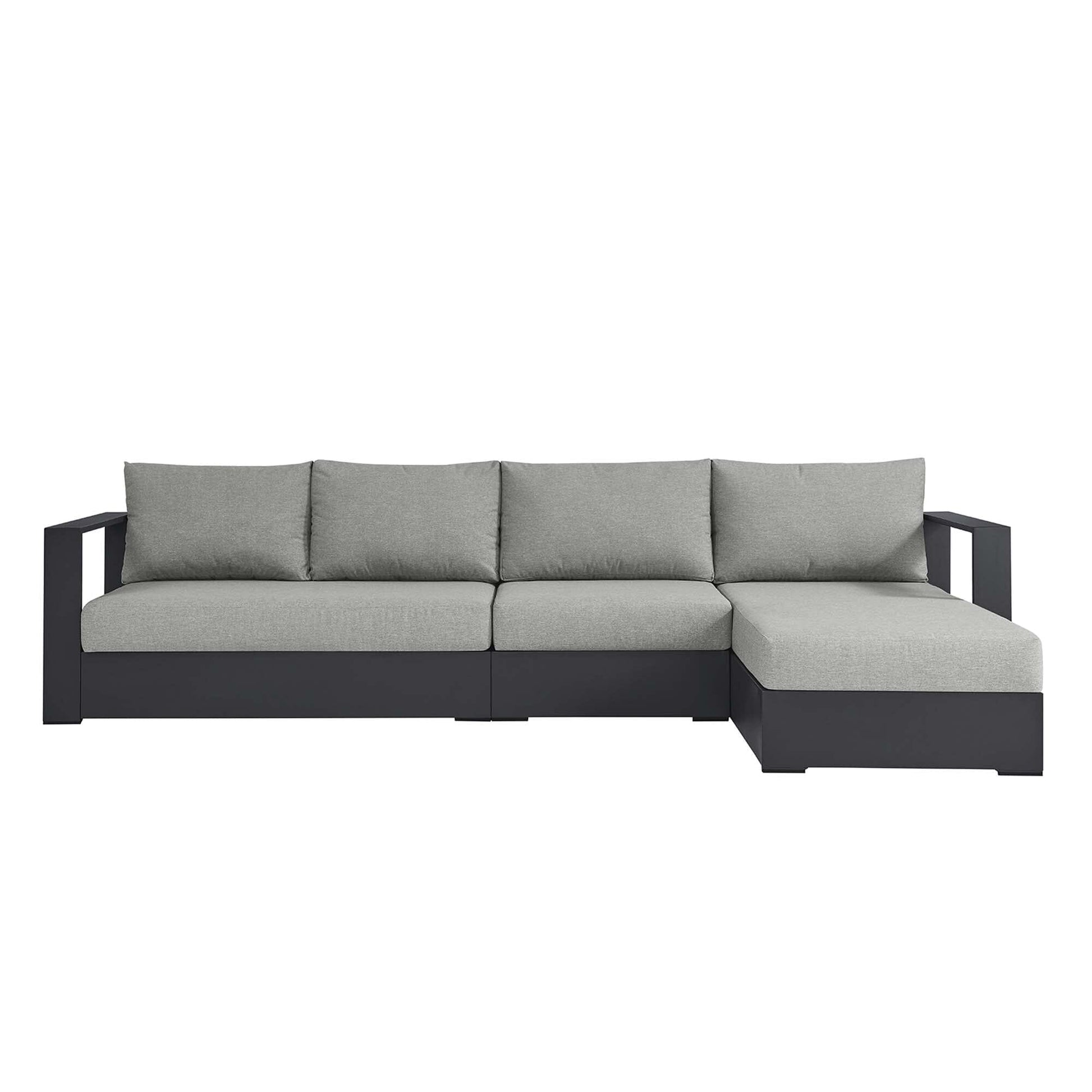 Tahoe 3-Piece Outdoor Patio Powder-Coated Aluminum Right-Facing Chaise Sectional Sofa Set in Gray Gray by Modway Sectional Set Modway 