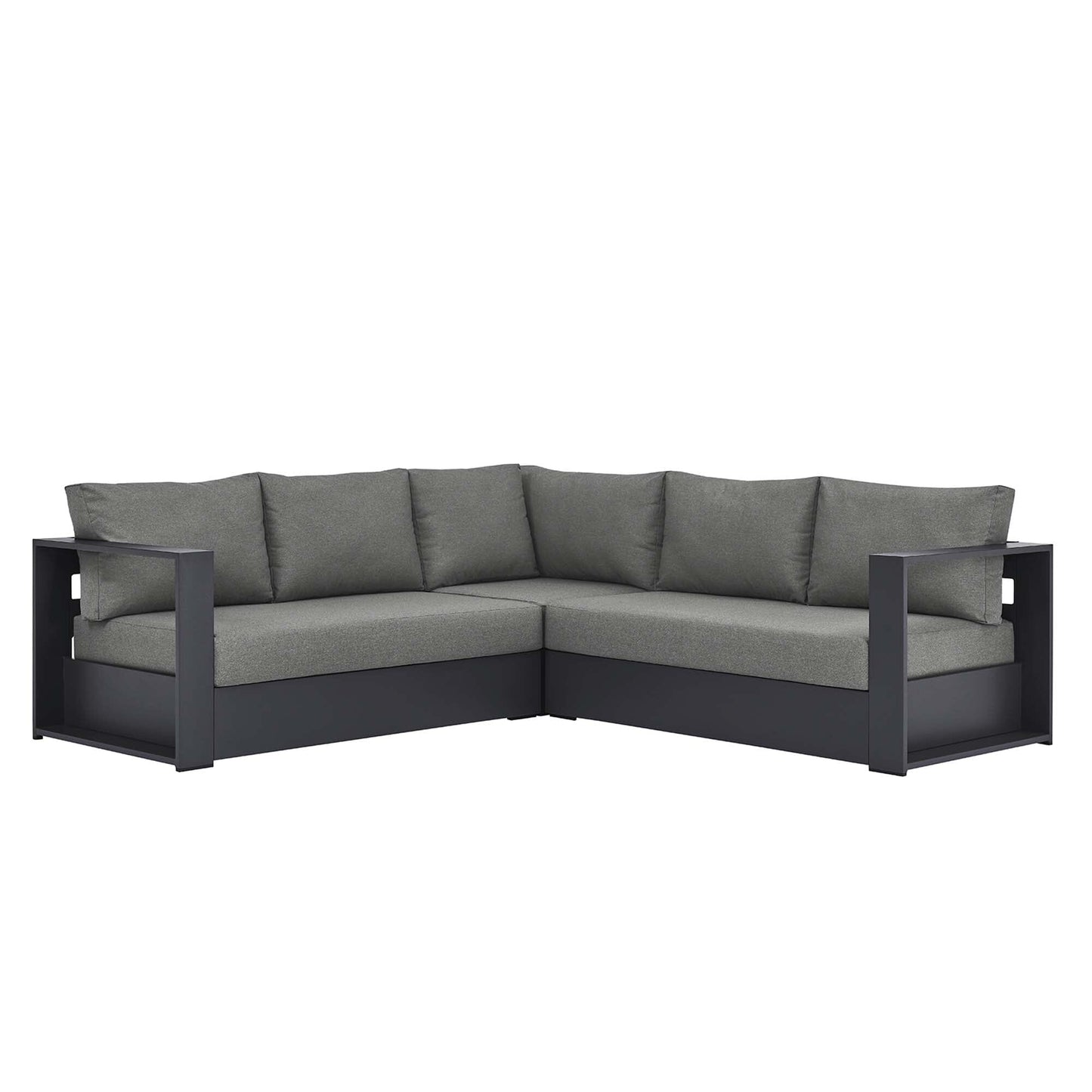 Tahoe 3-Piece Outdoor Patio Powder-Coated Aluminum Sectional Sofa Set in Gray Charcoal by Modway Sectional Set Modway 