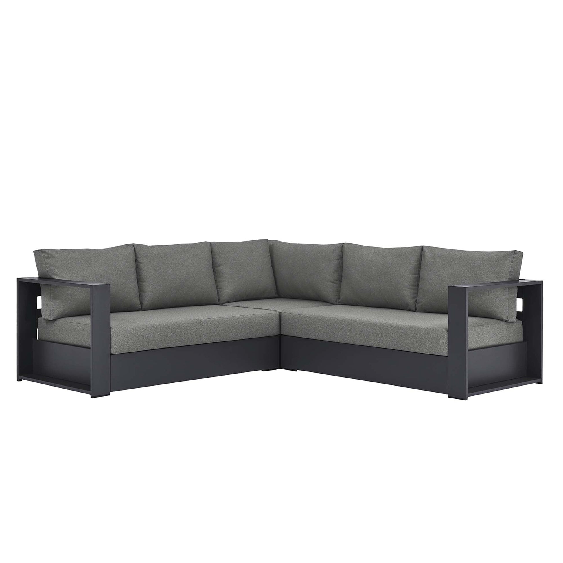 Tahoe 3-Piece Outdoor Patio Powder-Coated Aluminum Sectional Sofa Set in Gray Charcoal by Modway Sectional Set Modway 