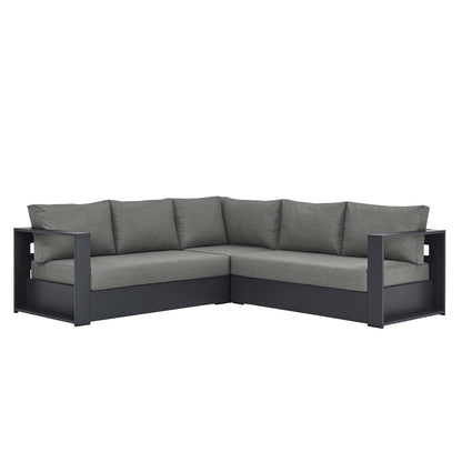 Tahoe 3-Piece Outdoor Patio Powder-Coated Aluminum Sectional Sofa Set in Gray Charcoal by Modway Sectional Set Modway 