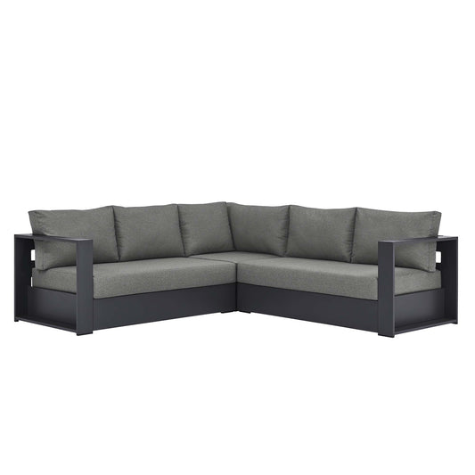 Tahoe 3-Piece Outdoor Patio Powder-Coated Aluminum Sectional Sofa Set in Gray Charcoal by Modway Sectional Set Modway 