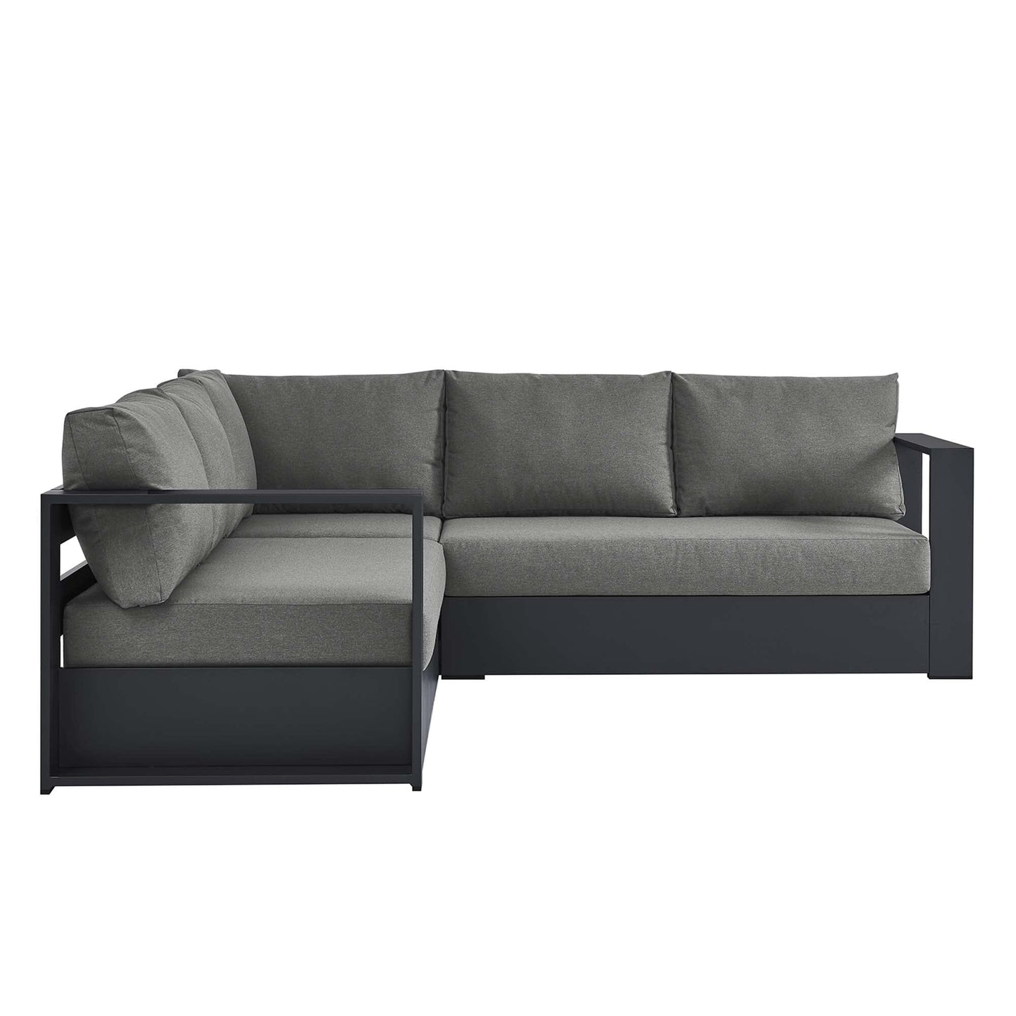 Tahoe 3-Piece Outdoor Patio Powder-Coated Aluminum Sectional Sofa Set in Gray Charcoal by Modway Sectional Set Modway 