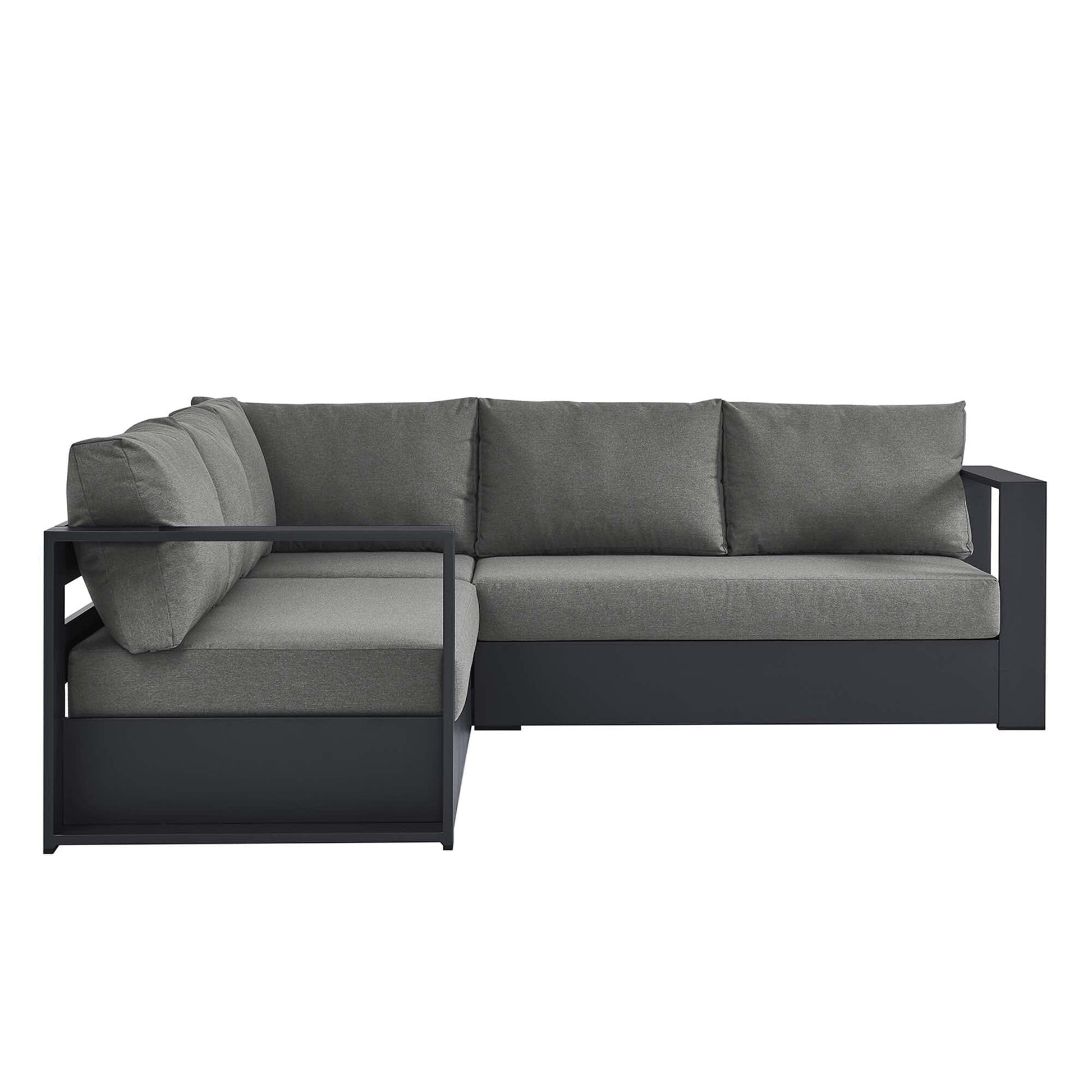 Tahoe 3-Piece Outdoor Patio Powder-Coated Aluminum Sectional Sofa Set in Gray Charcoal by Modway Sectional Set Modway 