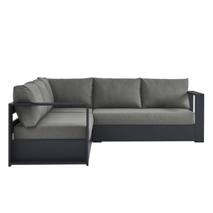 Tahoe 3-Piece Outdoor Patio Powder-Coated Aluminum Sectional Sofa Set in Gray Charcoal by Modway Sectional Set Modway 