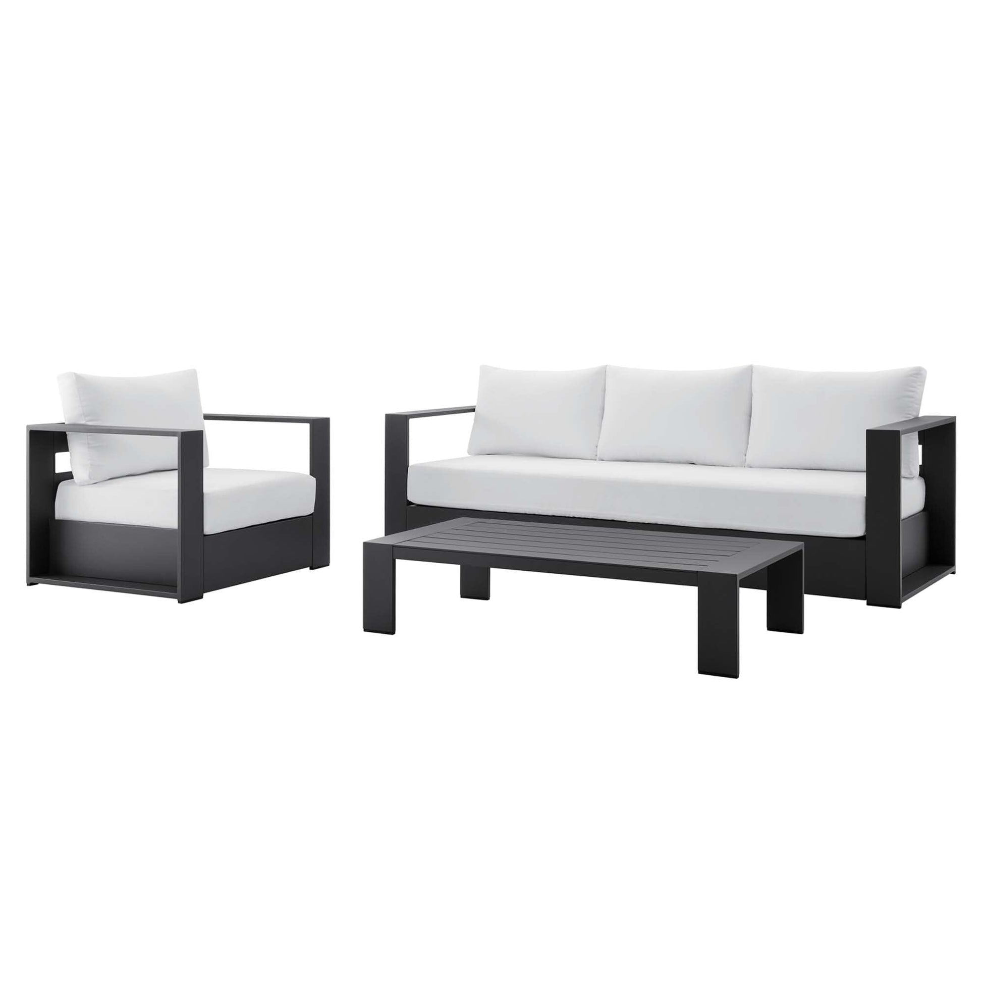 Tahoe 3-Piece Outdoor Patio Powder-Coated Aluminum Set in Gray White by Modway Conversation Set Modway 