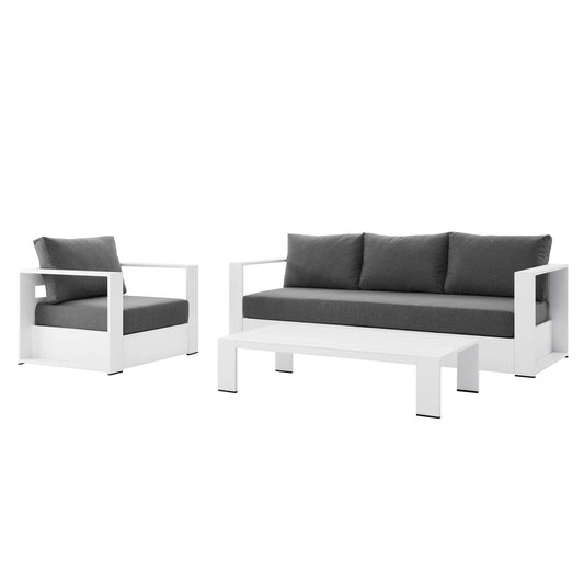 Tahoe 3-Piece Outdoor Patio Powder-Coated Aluminum Set in White Charcoal by Modway Conversation Set Modway 