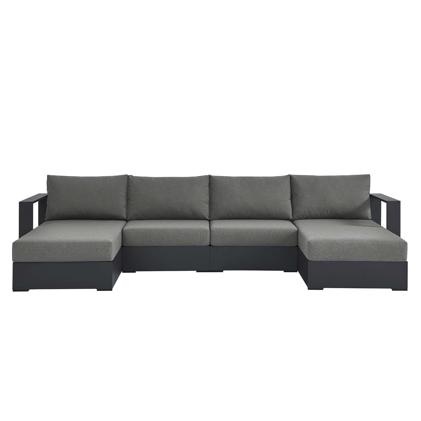 Tahoe 4-Piece Outdoor Patio Powder-Coated Aluminum Sectional Sofa Set in Gray Charcoal by Modway Sectional Set Modway 