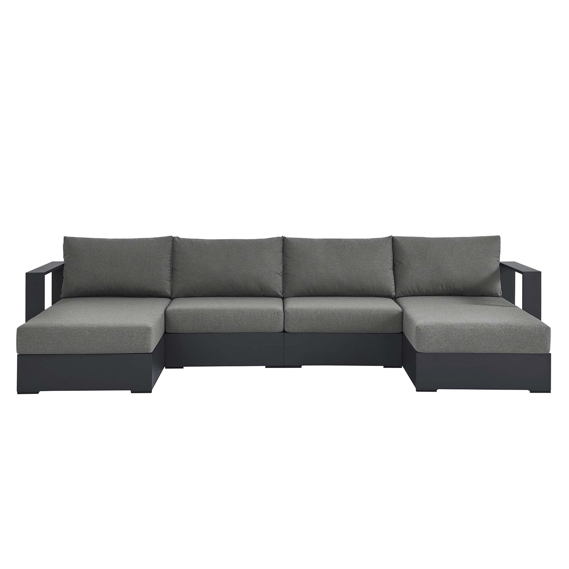 Tahoe 4-Piece Outdoor Patio Powder-Coated Aluminum Sectional Sofa Set in Gray Charcoal by Modway Sectional Set Modway 
