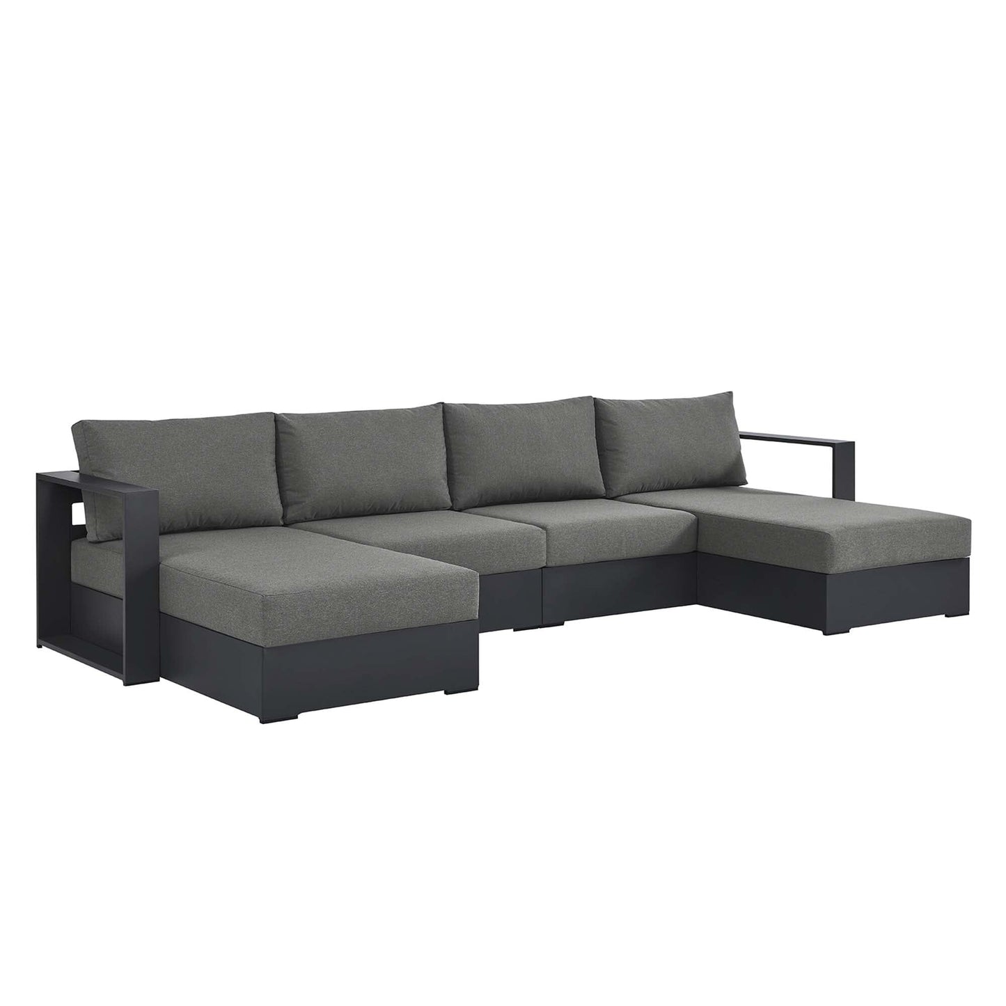 Tahoe 4-Piece Outdoor Patio Powder-Coated Aluminum Sectional Sofa Set in Gray Charcoal by Modway Sectional Set Modway 