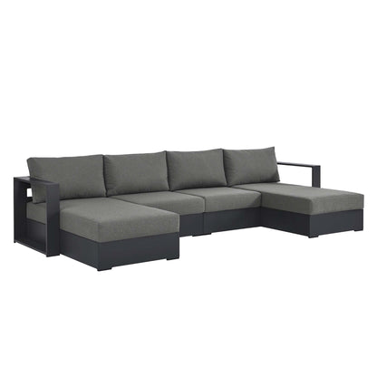 Tahoe 4-Piece Outdoor Patio Powder-Coated Aluminum Sectional Sofa Set in Gray Charcoal by Modway Sectional Set Modway 