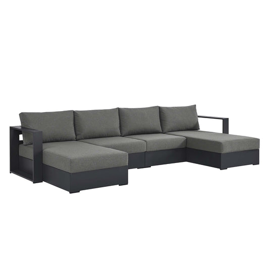 Tahoe 4-Piece Outdoor Patio Powder-Coated Aluminum Sectional Sofa Set in Gray Charcoal by Modway Sectional Set Modway 