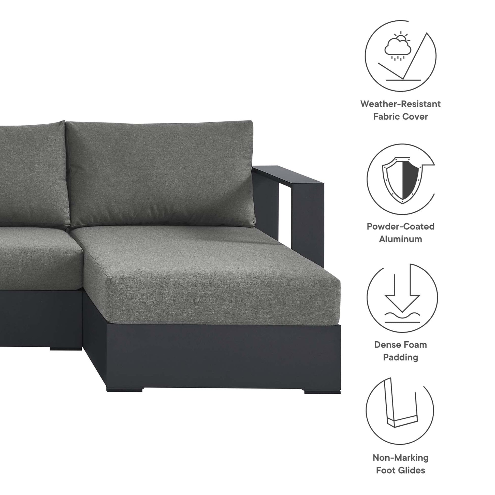 Tahoe 4-Piece Outdoor Patio Powder-Coated Aluminum Sectional Sofa Set in Gray Charcoal by Modway Sectional Set Modway 