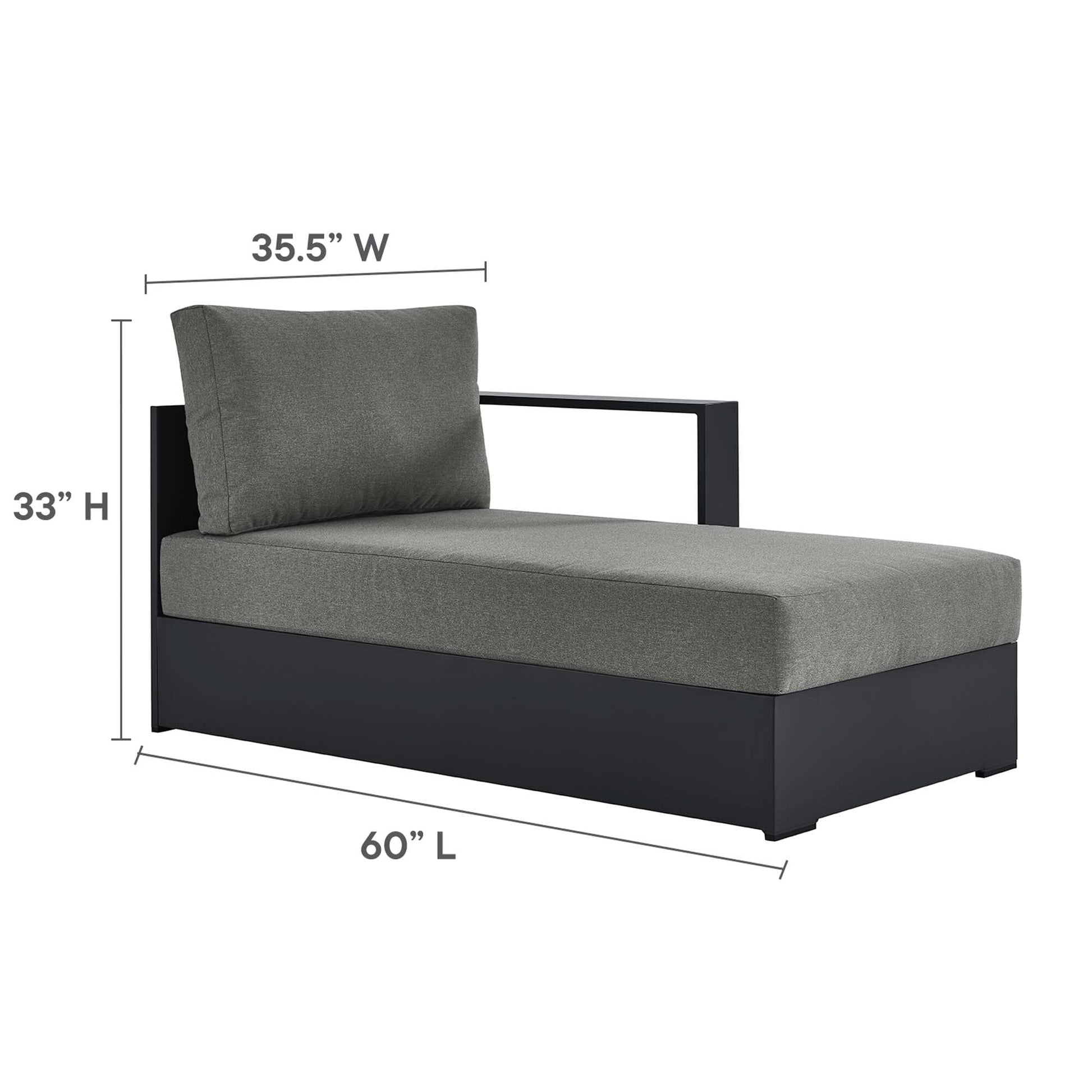 Tahoe 4-Piece Outdoor Patio Powder-Coated Aluminum Sectional Sofa Set in Gray Charcoal by Modway Sectional Set Modway 