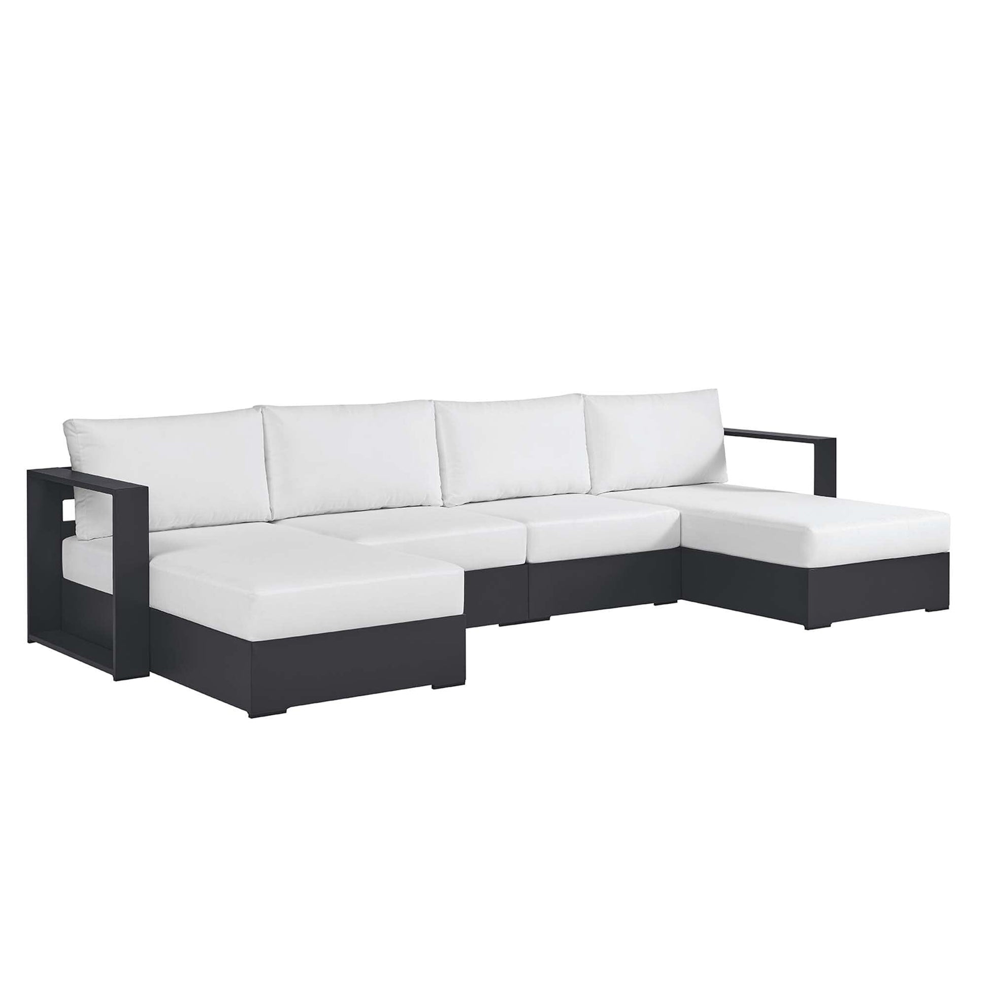 Tahoe 4-Piece Outdoor Patio Powder-Coated Aluminum Sectional Sofa Set in Gray White by Modway Sectional Set Modway 