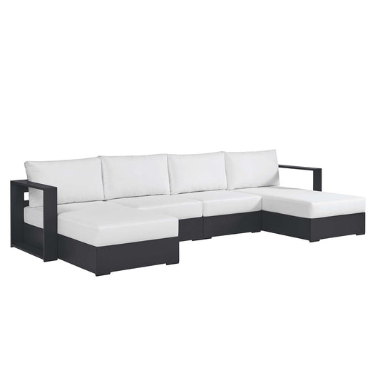 Tahoe 4-Piece Outdoor Patio Powder-Coated Aluminum Sectional Sofa Set in Gray White by Modway Sectional Set Modway 