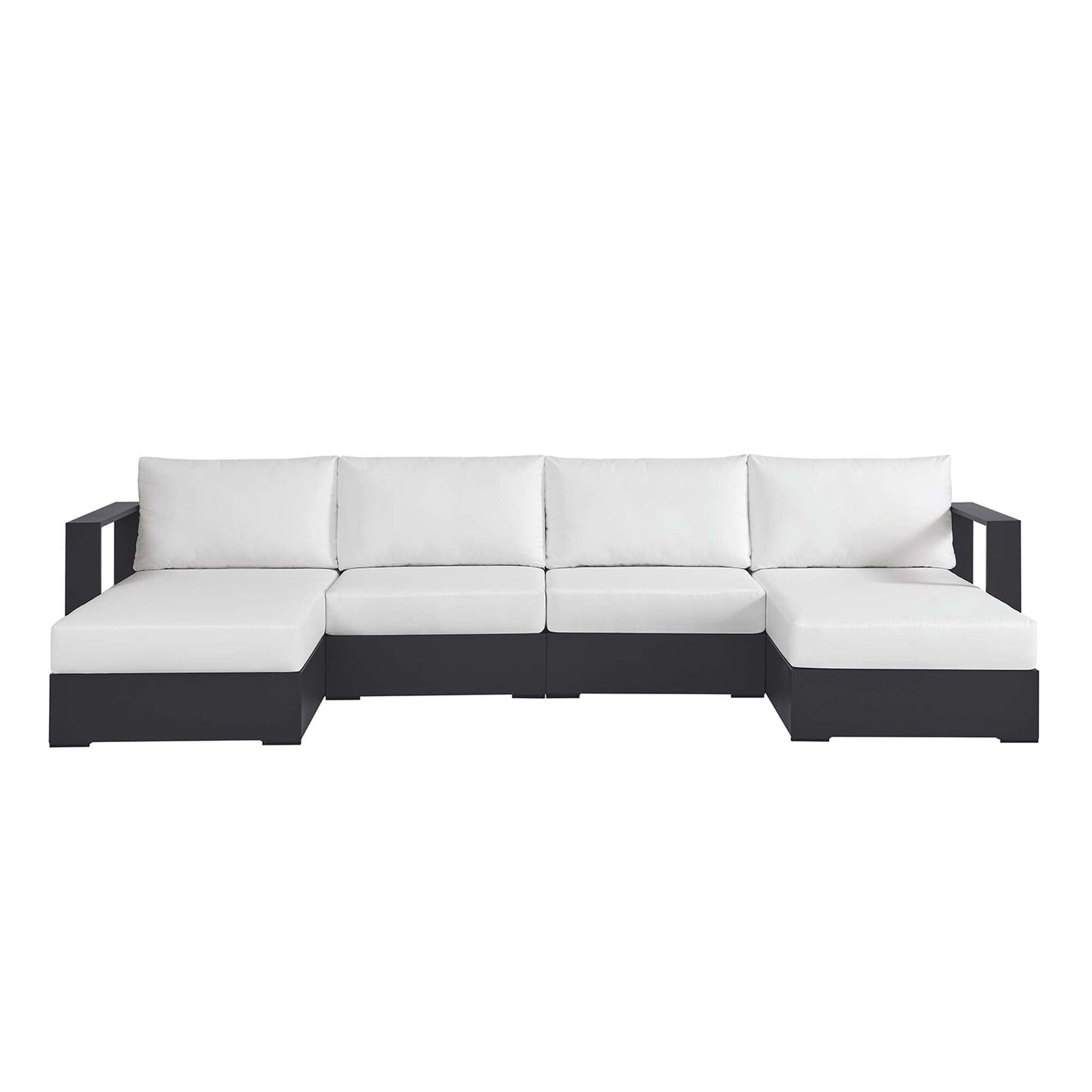 Tahoe 4-Piece Outdoor Patio Powder-Coated Aluminum Sectional Sofa Set in Gray White by Modway Sectional Set Modway 