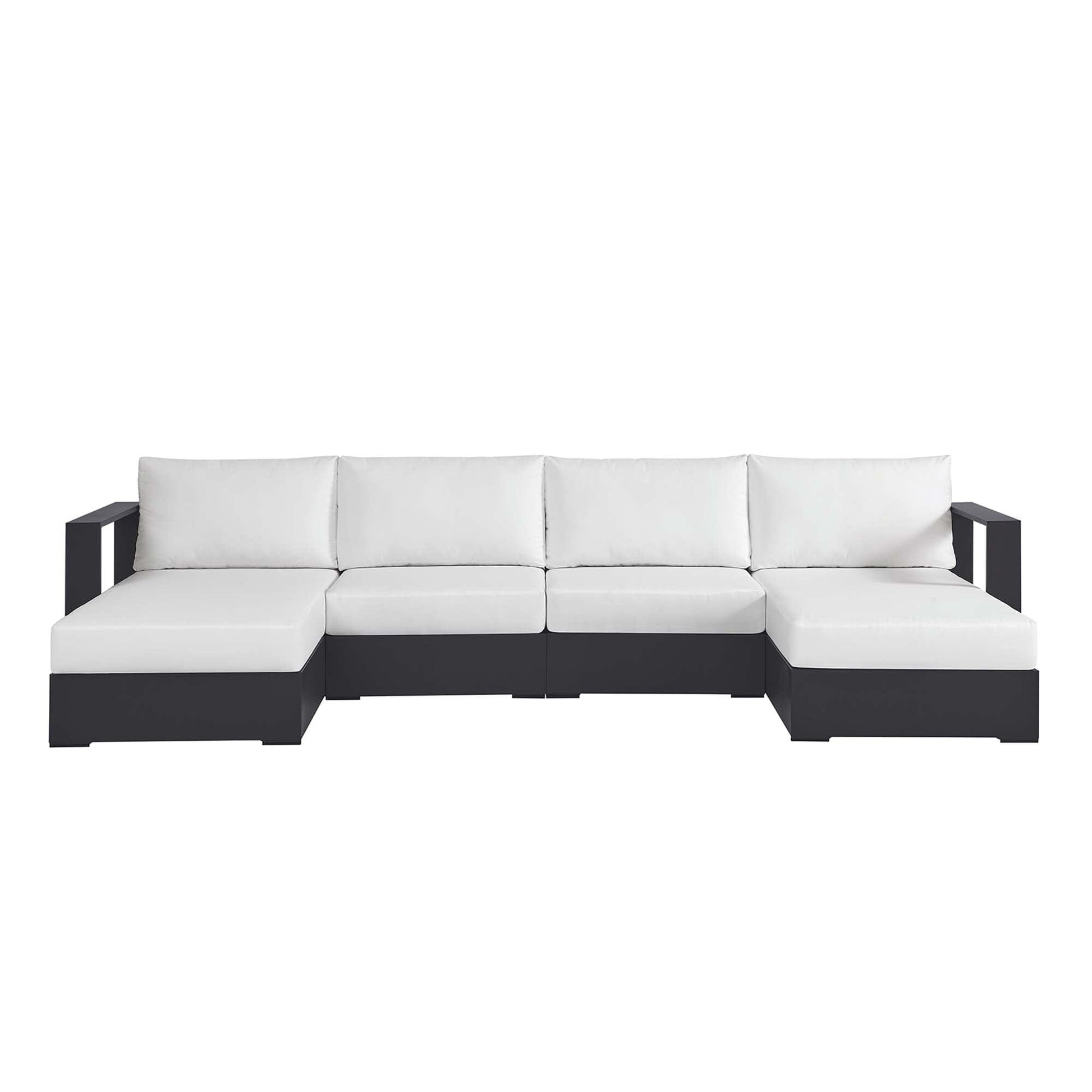 Tahoe 4-Piece Outdoor Patio Powder-Coated Aluminum Sectional Sofa Set in Gray White by Modway Sectional Set Modway 