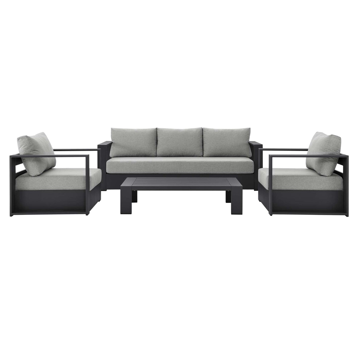 Tahoe 4-Piece Outdoor Patio Powder-Coated Aluminum Set in Gray Gray by Modway Conversation Set Modway 