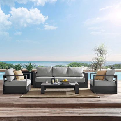 Tahoe 4-Piece Outdoor Patio Powder-Coated Aluminum Set in Gray Gray by Modway Conversation Set Modway 