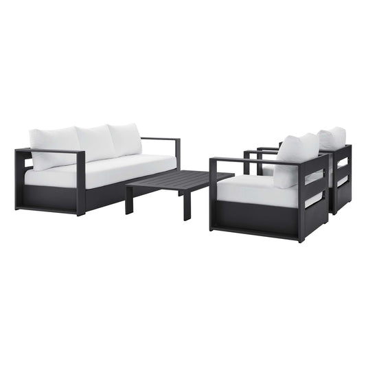 Tahoe 4-Piece Outdoor Patio Powder-Coated Aluminum Set in Gray White by Modway Conversation Set Modway 