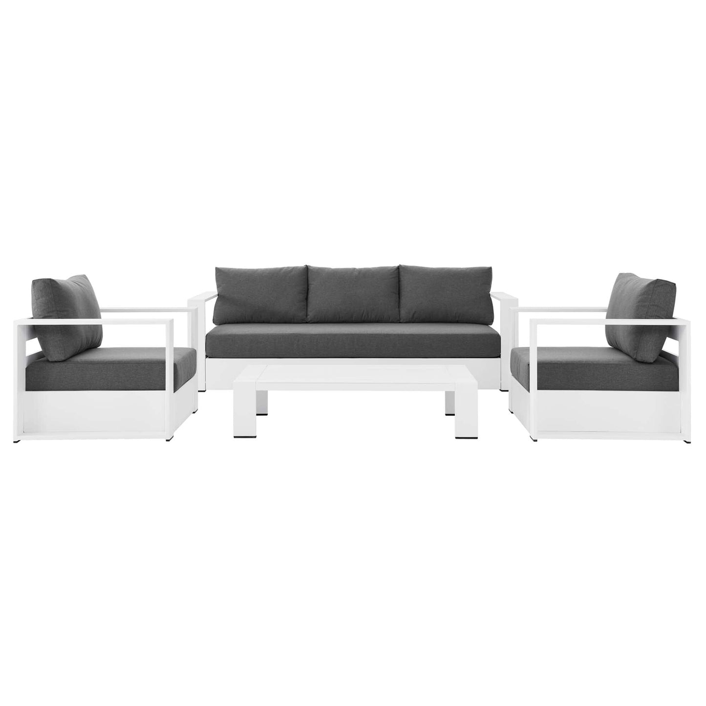 Tahoe 4-Piece Outdoor Patio Powder-Coated Aluminum Set in White Charcoal by Modway Conversation Set Modway 