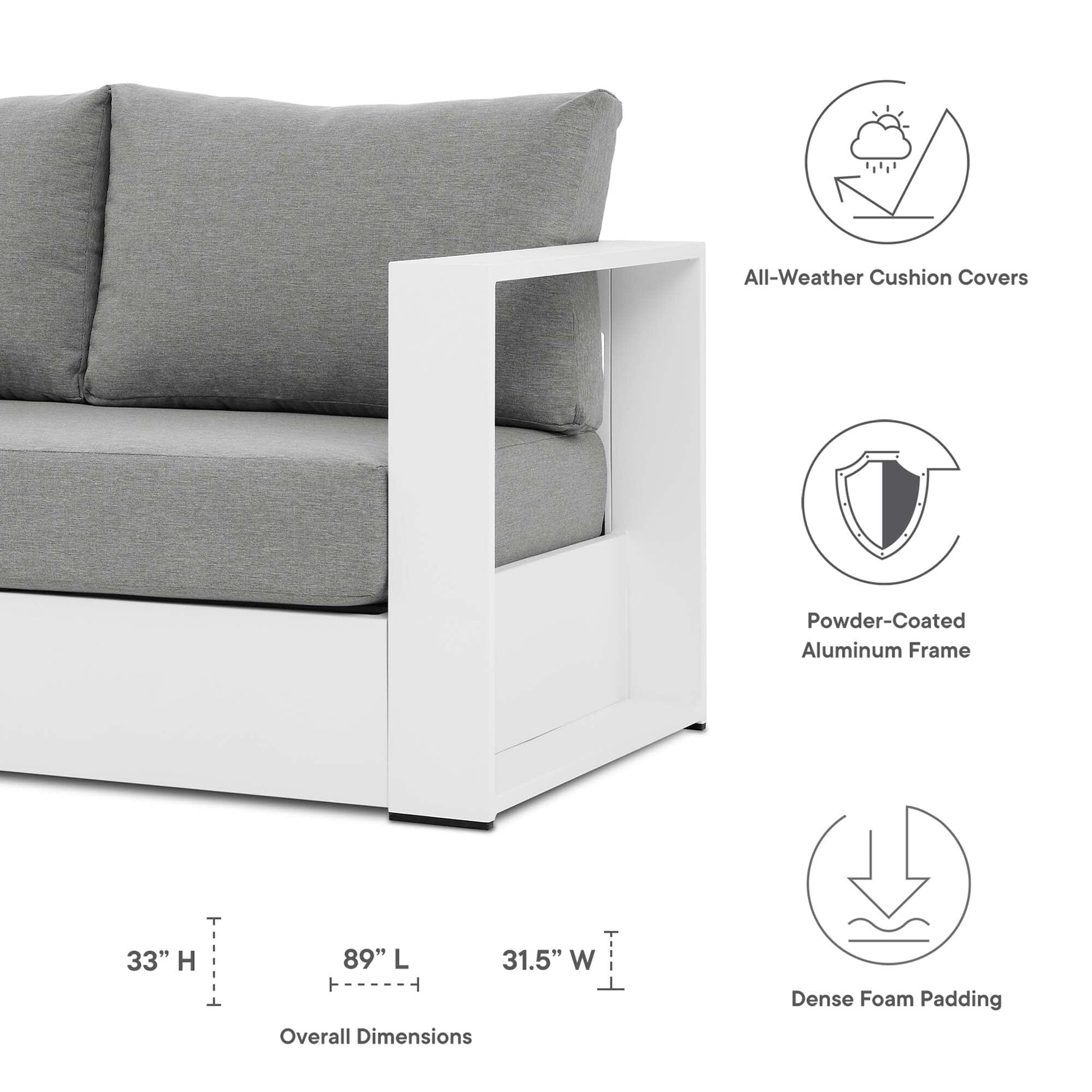 Tahoe 4-Piece Outdoor Patio Powder-Coated Aluminum Set in White Gray by Modway Conversation Set Modway 