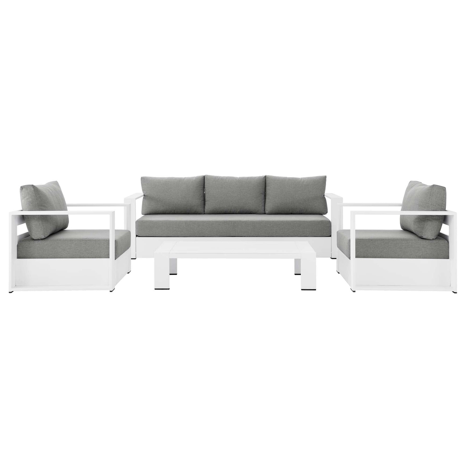 Tahoe 4-Piece Outdoor Patio Powder-Coated Aluminum Set in White Gray by Modway Conversation Set Modway 