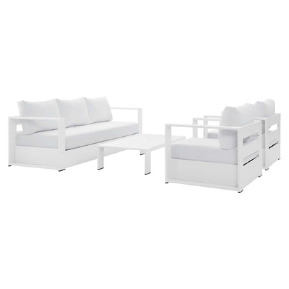 Tahoe 4-Piece Outdoor Patio Powder-Coated Aluminum Set in White White by Modway Conversation Set Modway 