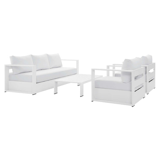 Tahoe 4-Piece Outdoor Patio Powder-Coated Aluminum Set in White White by Modway Conversation Set Modway 