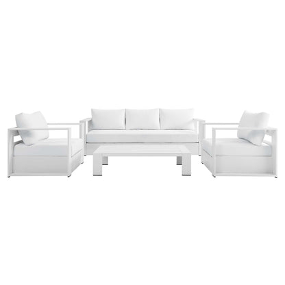 Tahoe 4-Piece Outdoor Patio Powder-Coated Aluminum Set in White White by Modway Conversation Set Modway 