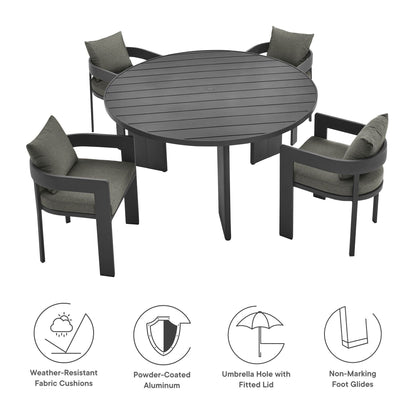 Tahoe 5-Piece Outdoor Patio Aluminum Dining Set in Gray Charcoal by Modway Dining Set Modway 