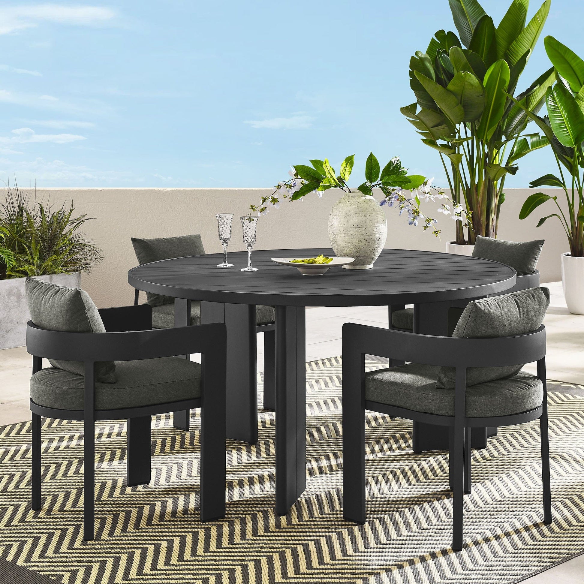 Tahoe 5-Piece Outdoor Patio Aluminum Dining Set in Gray Charcoal by Modway Dining Set Modway 