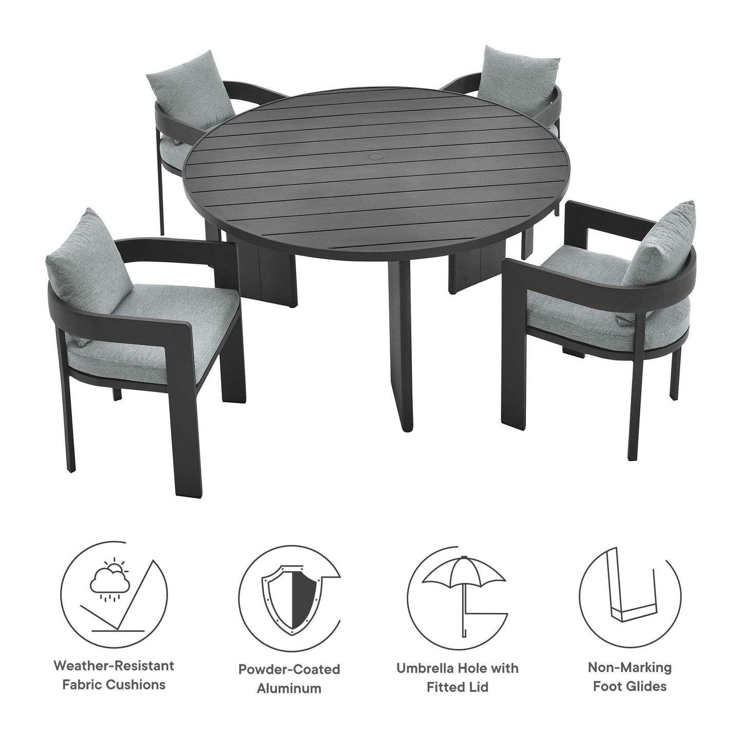 Tahoe 5-Piece Outdoor Patio Aluminum Dining Set in Gray Gray by Modway Dining Set Modway 