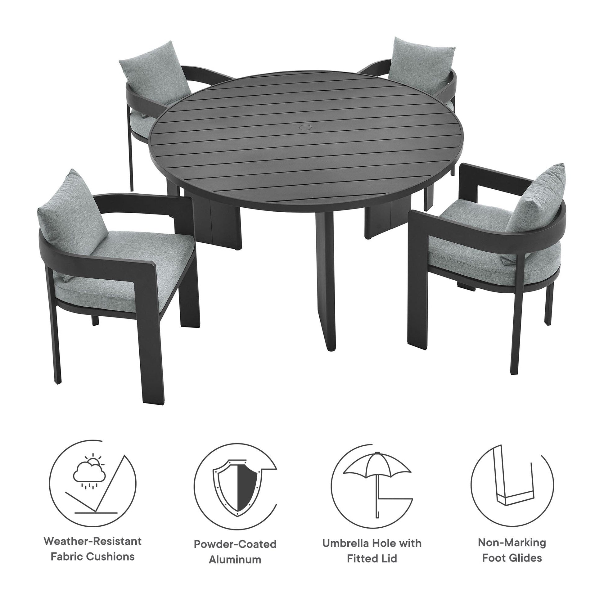Tahoe 5-Piece Outdoor Patio Aluminum Dining Set in Gray Gray by Modway Dining Set Modway 