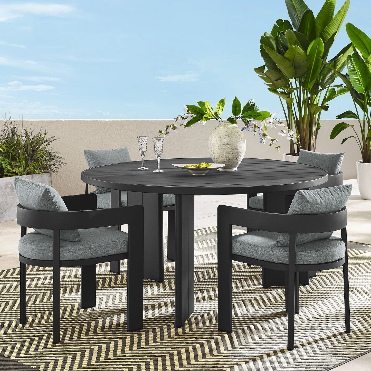 Tahoe 5-Piece Outdoor Patio Aluminum Dining Set in Gray Gray by Modway Dining Set Modway 