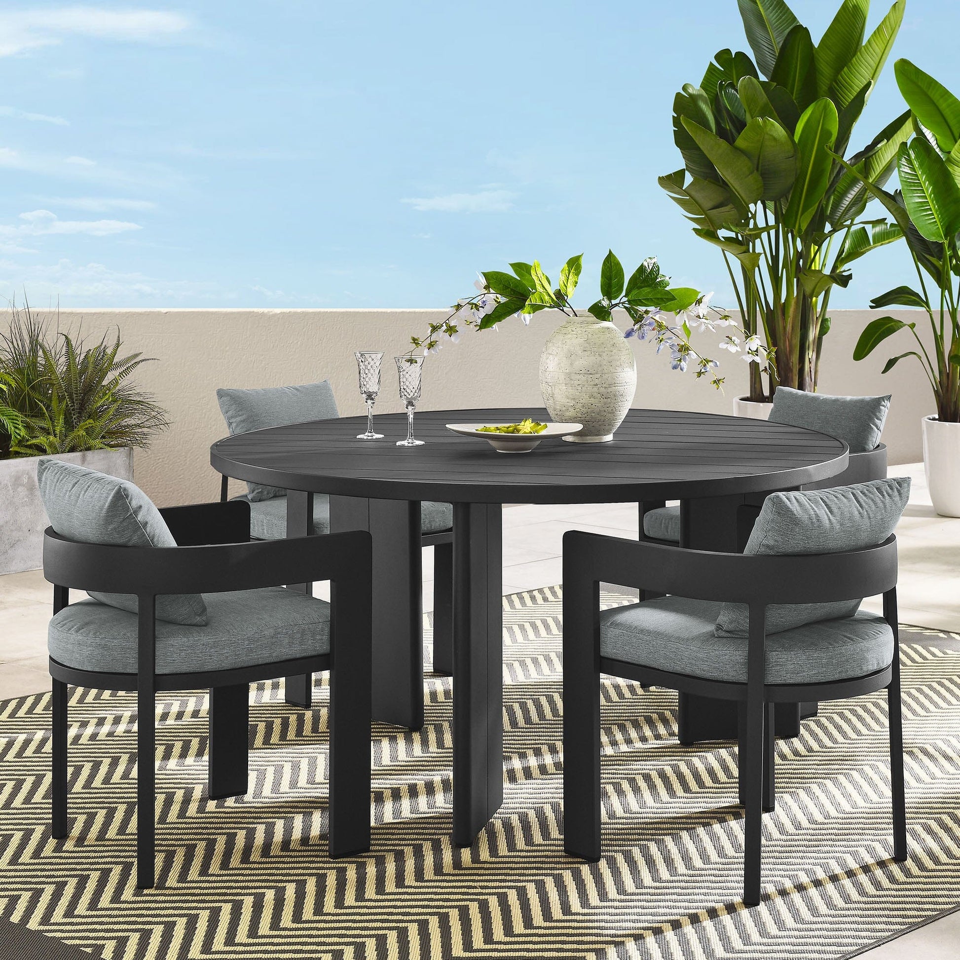 Tahoe 5-Piece Outdoor Patio Aluminum Dining Set in Gray Gray by Modway Dining Set Modway 
