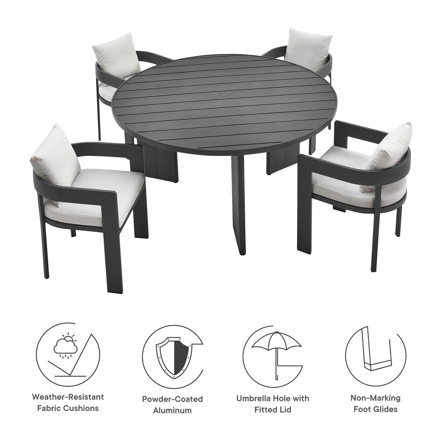 Tahoe 5-Piece Outdoor Patio Aluminum Dining Set in Gray White by Modway Dining Set Modway 