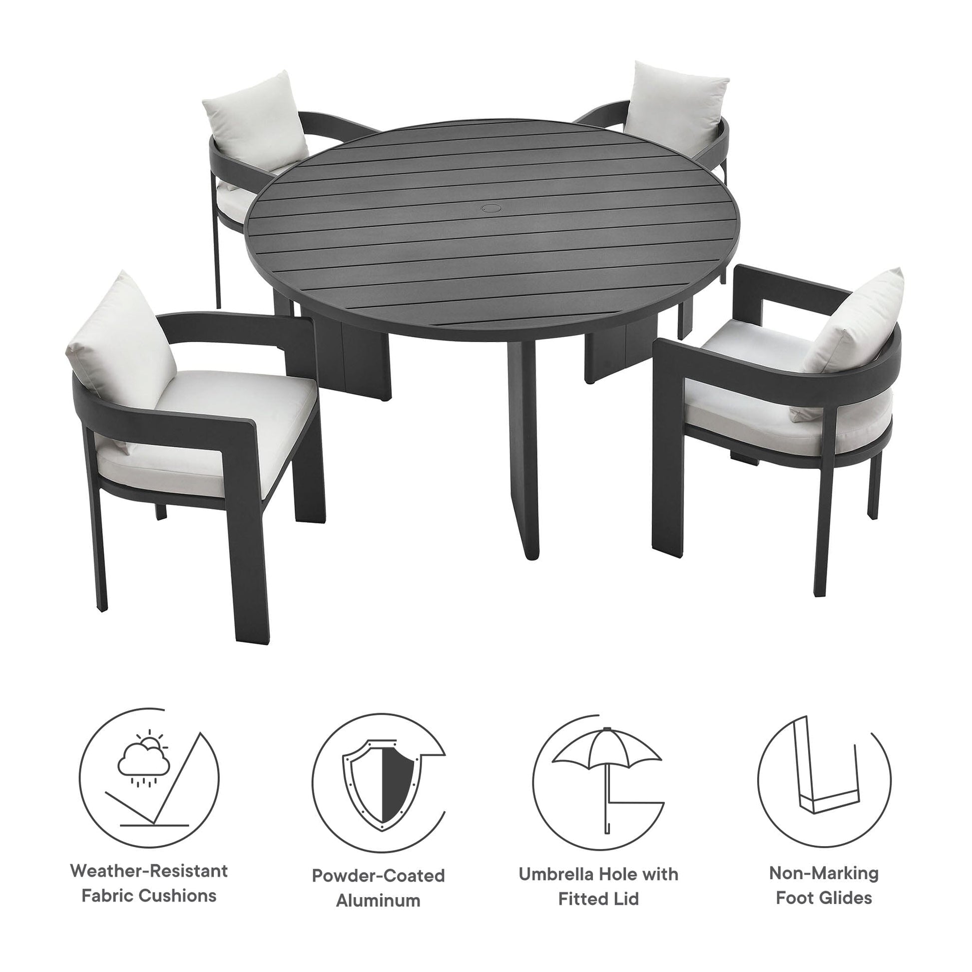 Tahoe 5-Piece Outdoor Patio Aluminum Dining Set in Gray White by Modway Dining Set Modway 